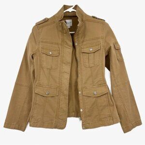 KENSIE JEANS SIZE S TAN BEIGE BROWN BLUE MILITARY UTILITY CARGO JACKET